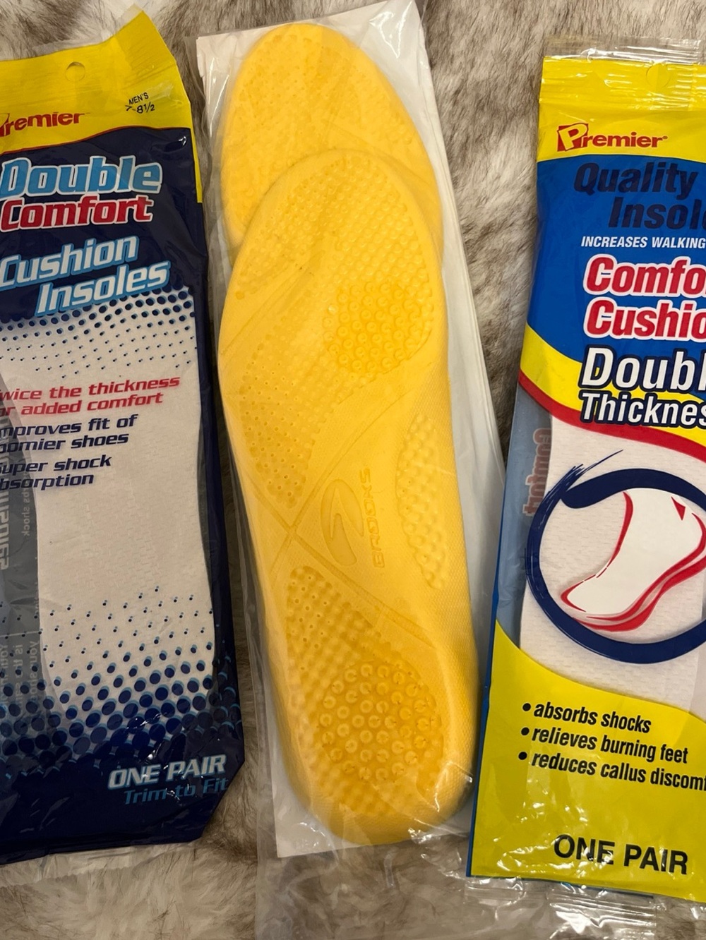 Premier 3 Yellow Comfort Cushion Insoles - Double Thickness 7-8 men or 9-10 wom